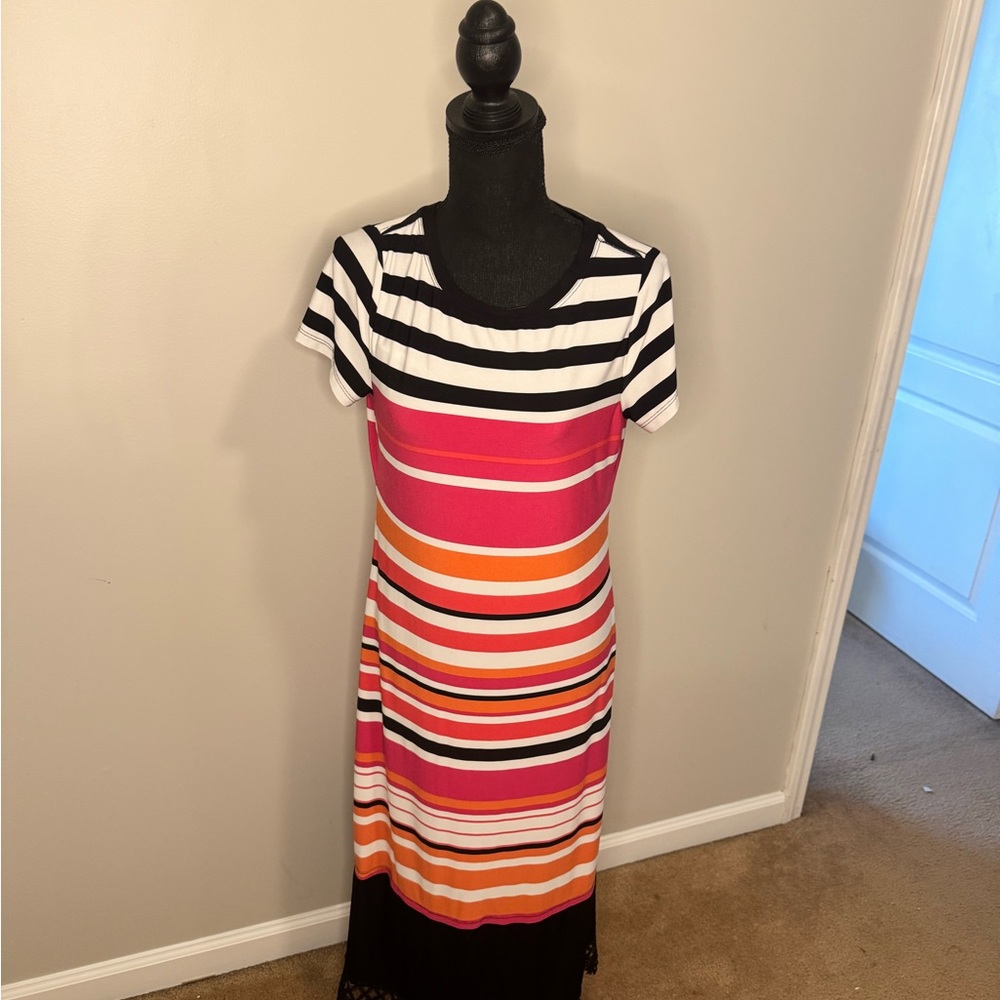 Calvin Klein Striped Multicolor Short Sleeve Maxi Dress - Picture 4 of 9